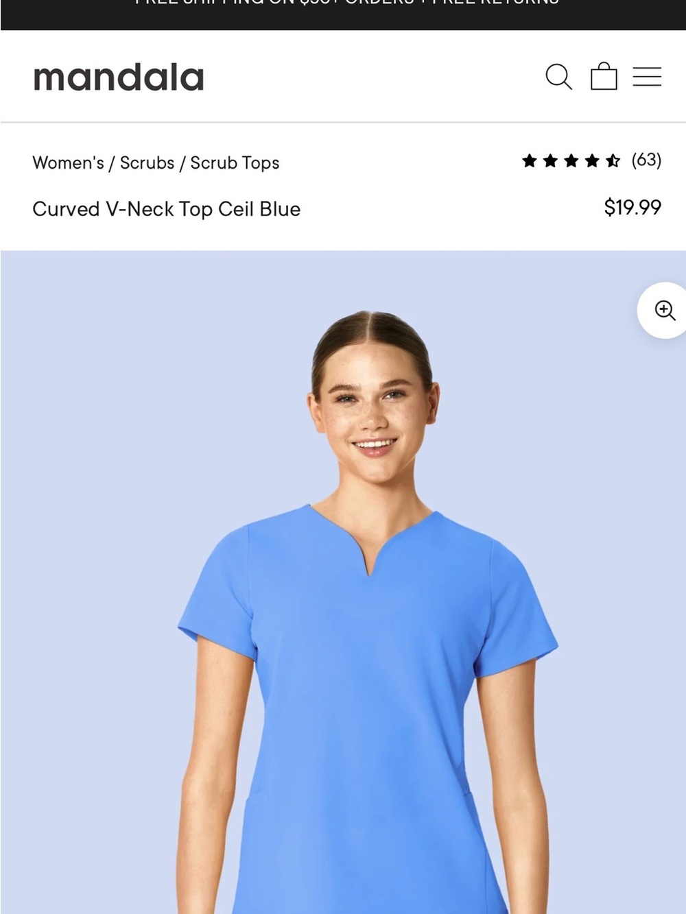 Mandala Curved V-Neck Tunic Top in Ceil Blue